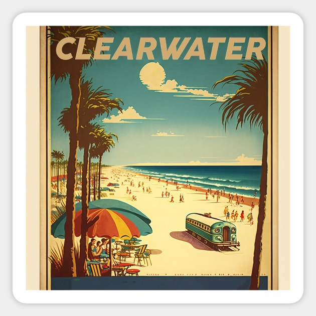 Clearwater Florida Vintage Travel Art Poster Sticker by OldTravelArt